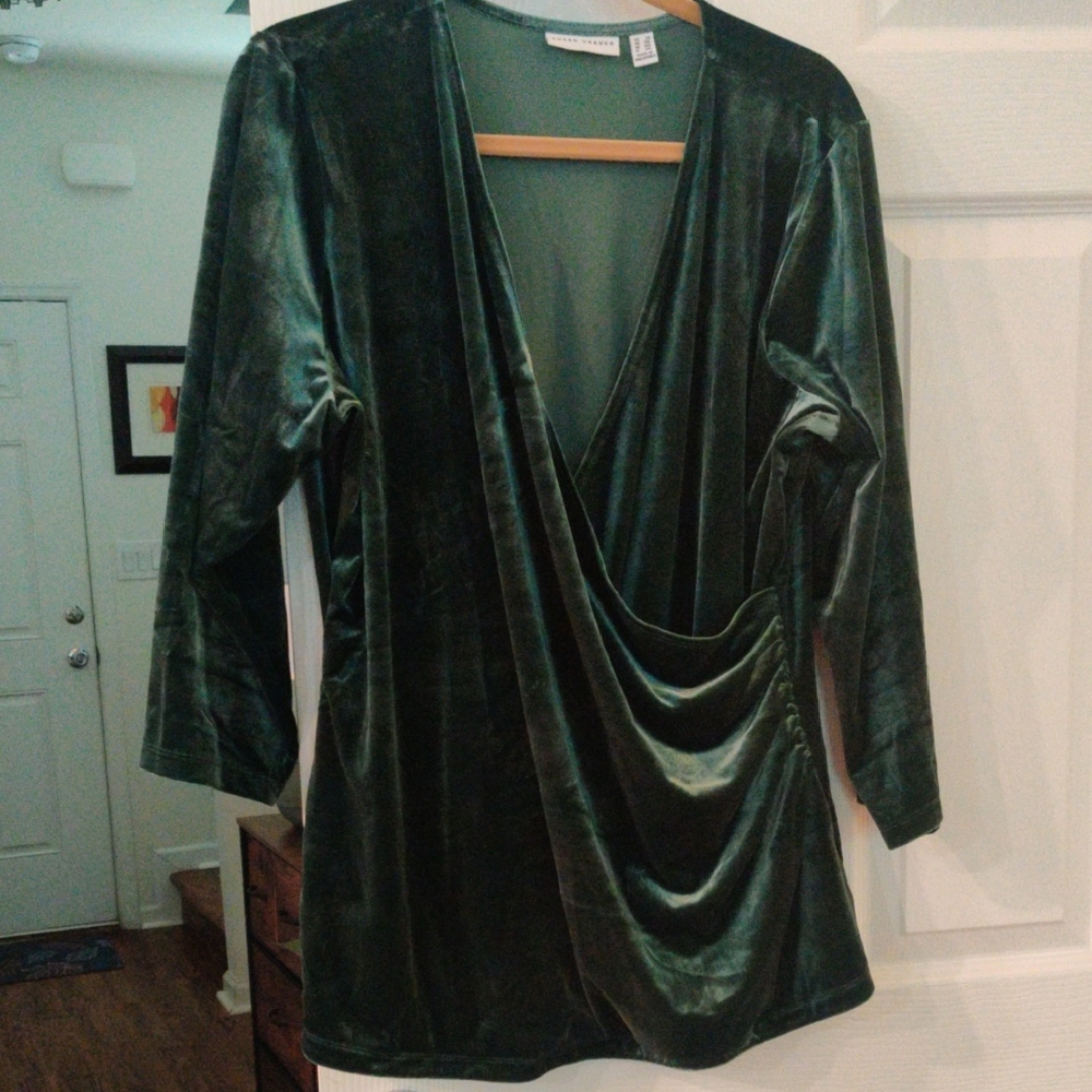 Susan Graver Green Velvet Blouse